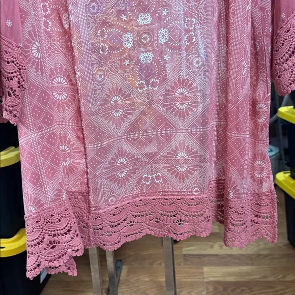 Jolt Boho Dusty Rose Geometric Print Open Front Kimono Cardigan Medium - Picture 6 of 6